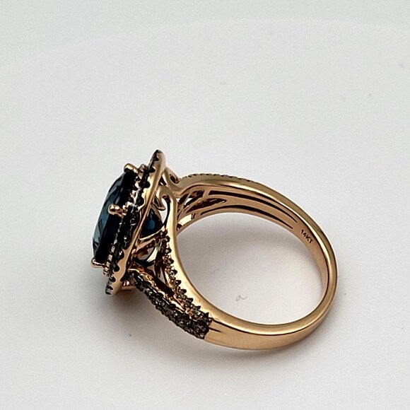 Le Vian Deep Sea Blue Topaz & Diamond Ring, 14kt Rose Gold Size 7 - Picture 5 of 8